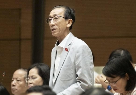 PGS. TS Trần Hoàng Ngân phát biểu tại hội trường chiều 10/4. Ảnh: Media Quốc hội