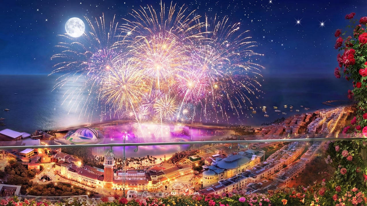 Ban công The Sunset mở ra không gian ngắm trọn Thị trấn Hoàng Hôn. Ảnh: Sun Group.