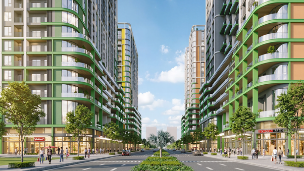 Dãy shophouse khối đế sầm uất, cung cấp “1001 dịch vụ tiện ích”. Ảnh: Sun Property.