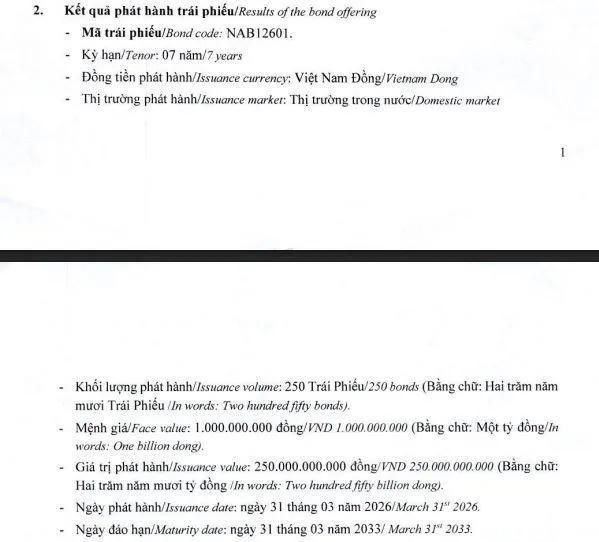 Nam A Bank phát hành 2 lô trái phiếu huy động hơn 600 tỷ đồng