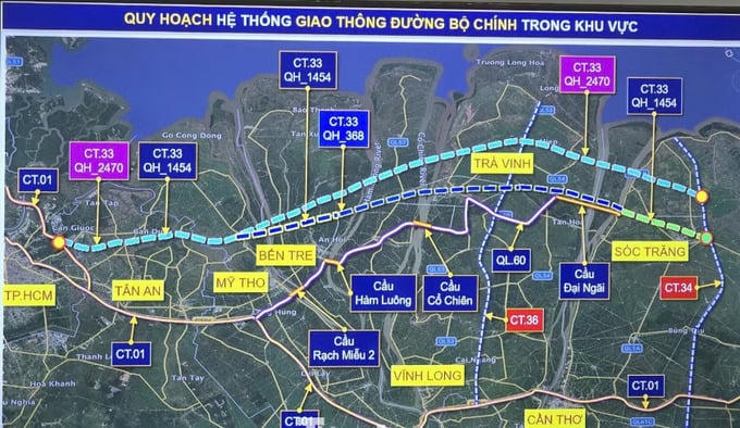Sơ đồ hướng tuyến cao tốc Tp.HCM - Cần Thơ. Ảnh: Báo Tiền phong