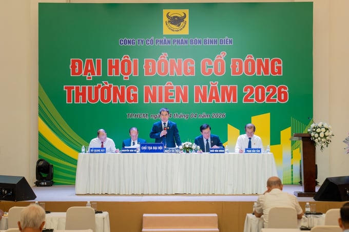 Ông Nguyễn Văn Thiệu, Chủ tịch HĐQT Bình Điền phát biểu tại Đại hội cổ đông thường niên năm 2026.