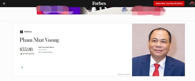 Ông Phạm Nhật Vượng xếp thứ 67 trong danh sách tỷ phú giàu nhất thế giới. Ảnh chụp màn hình