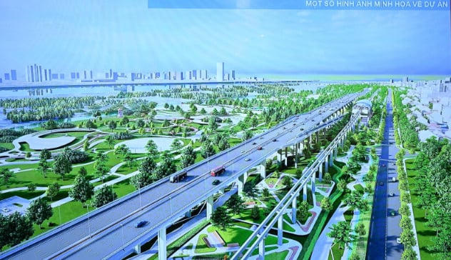 Một trong những phối cảnh minh họa về Đồ án quy hoạch trục đại lộ cảnh quan sông Hồng.