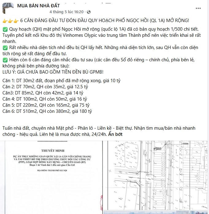 Nhà đất dọc trục đường Giải Phóng - Ngọc Hồi tăng nóng khi có thông tin mở rộng lên 90m