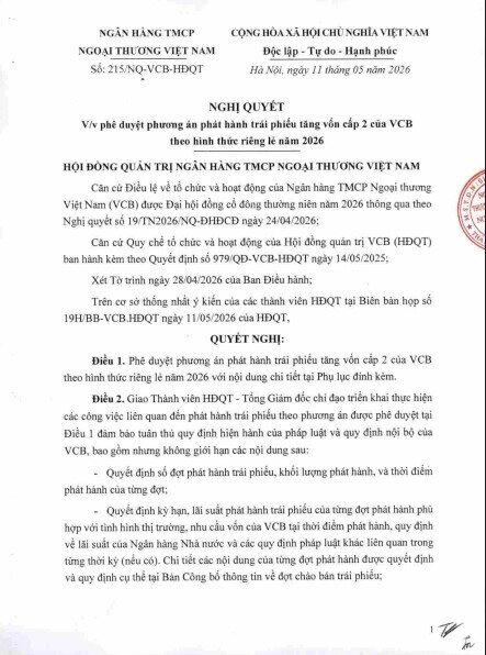 Chi tiết phương án phát hành 10.000 tỷ đồng trái phiếu của Vietcombank