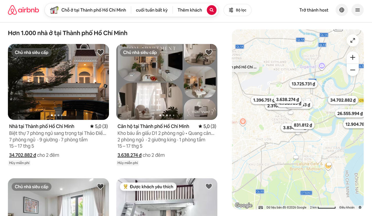 Sở Du lịch đề xuất yêu cầu các nền tảng như Airbnb, Agoda hay Booking chỉ đăng tải những căn hộ đã có đăng ký kinh doanh, mã số thuế và đáp ứng đầy đủ điều kiện lưu trú theo quy định. Ảnh chụp màn hình