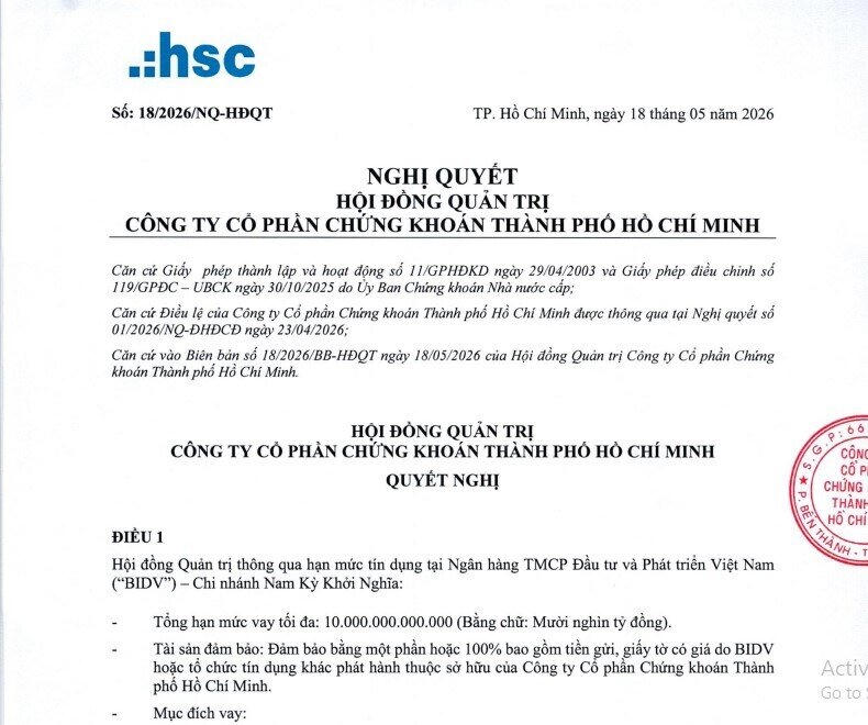 Chứng khoán HSC muốn vay BIDV lên tới 10.000 tỷ đồng