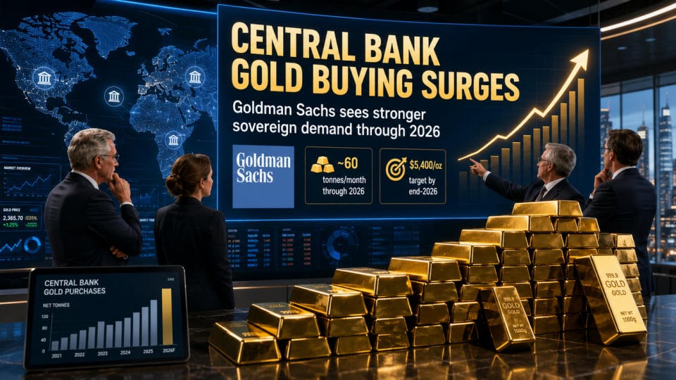 Goldman Sachs dự báo ngân hàng trung ương mua 60 tấn vàng/tháng năm 2026