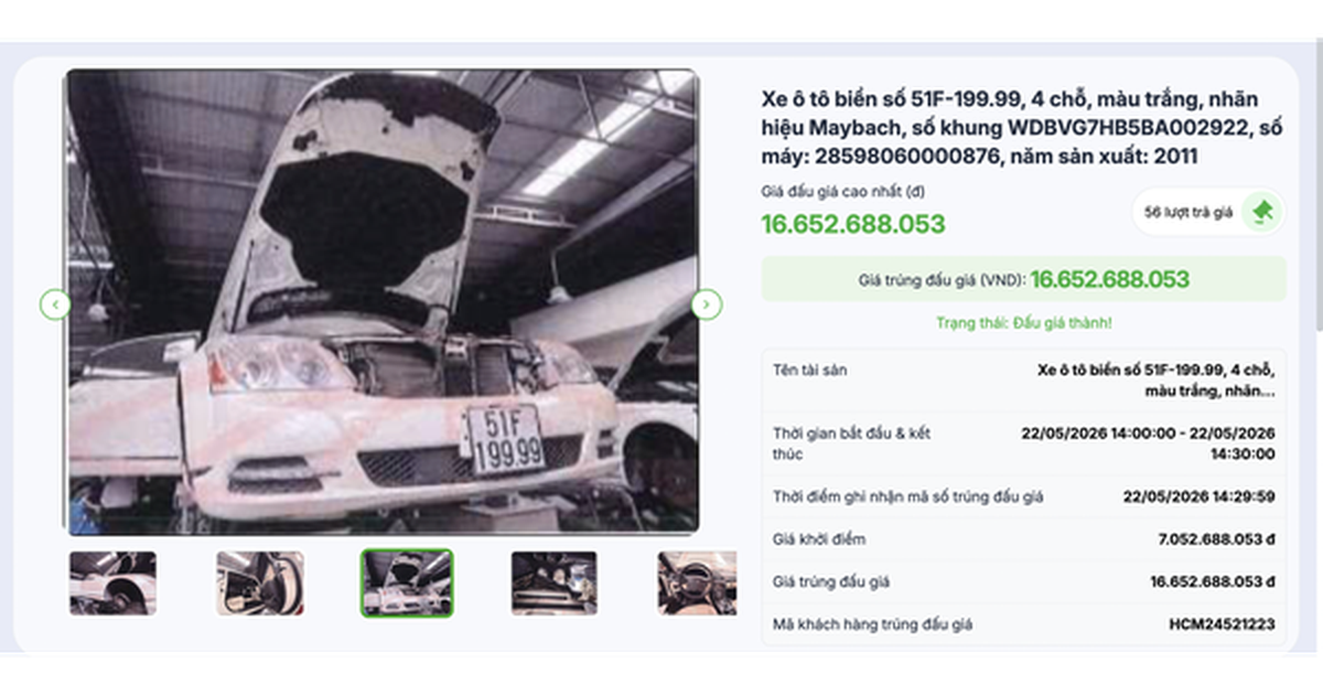 Maybach biển 51F-199.99 chốt 16,652 tỉ đồng sau 56 lượt trả giá