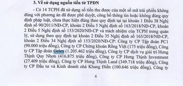 Gelex nằm trong nhóm 14 TCPH sử dụng số tiền thu được từ một số mã trái phiếu không đúng với phương án đã được phê duyệt (Nguồn: TTCP)