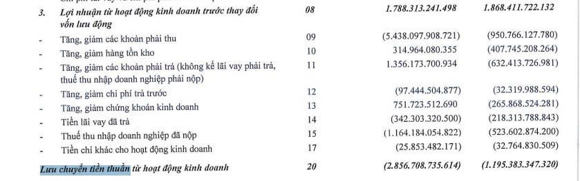 Dòng tiền kinh doanh ghi nhận âm mạnh (Nguồn: GELEX)