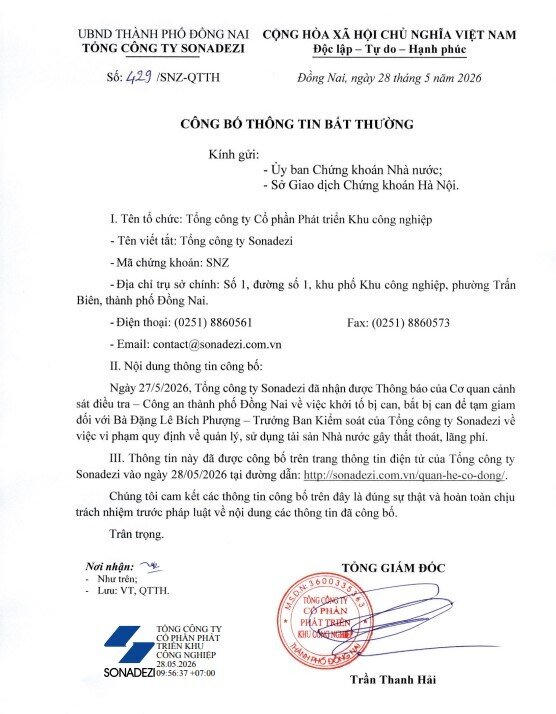 Khởi tố, bắt tạm giam bà Đặng Lê Bích Phượng – Trưởng Ban Kiểm soát Sonadezi