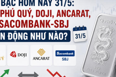 Giá bạc hôm nay 31/5: Phú Quý, Doji, Ancarat, SBJ đi ngang