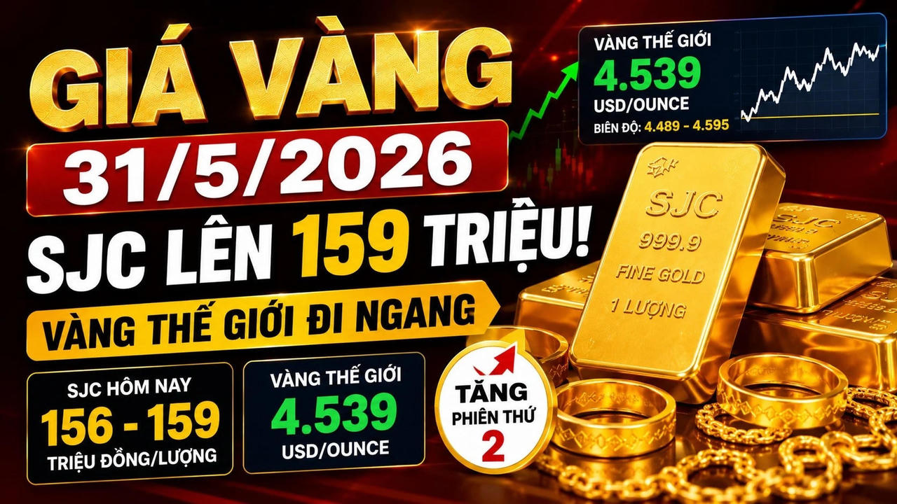 Giá vàng hôm nay (trưa 31/5/2026): nhiều nơi tiến sát 159 triệu đồng/lượng