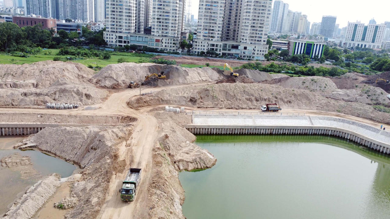 Ngắm toàn cảnh dự án Hồ điều hòa Mễ Trì (Đồng Bông 2) sắp hoàn thành