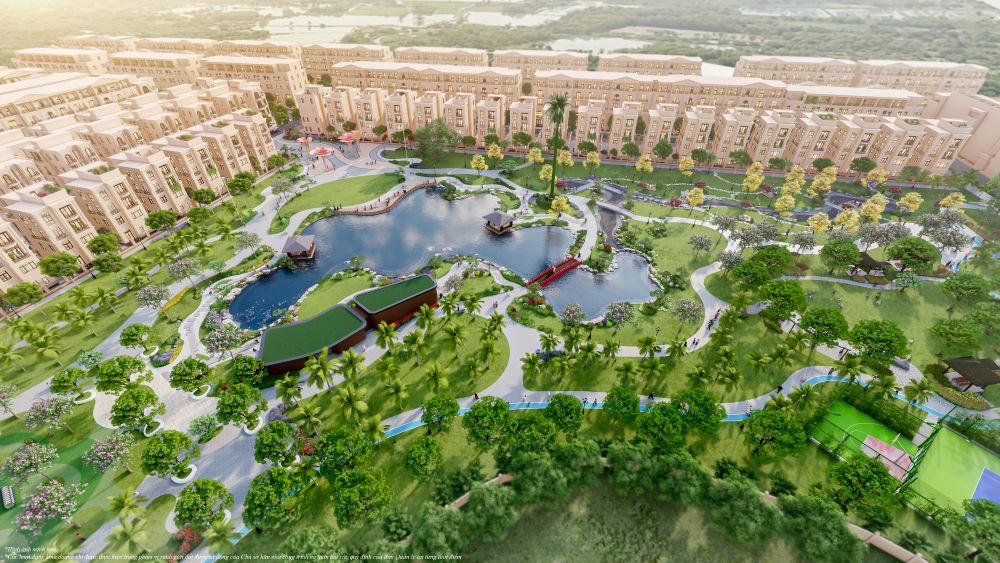 Hệ cảnh quan ở Vịnh Xanh được thiết kế riêng cho cư dân với hồ Koi, vườn thiền, những mảng xanh bao phủ.