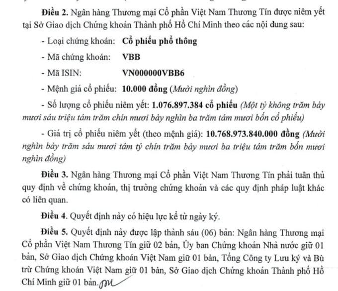 Trích quyết định của HoSE.