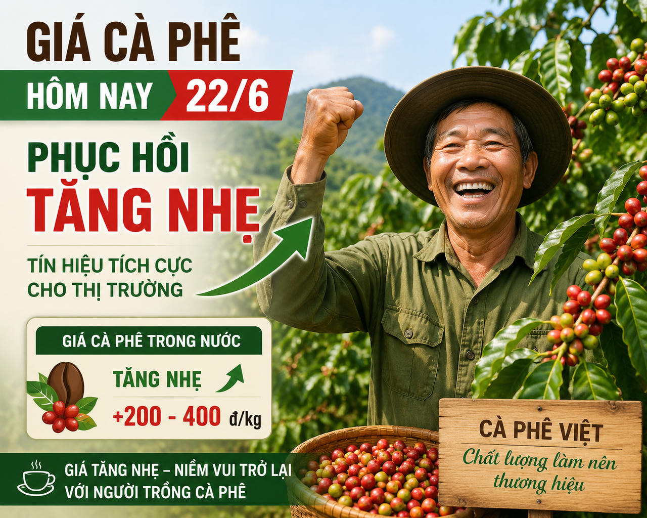 Giá cà phê hôm nay (chiều 22/6): Phục hồi tăng nhẹ trở lại sau cú giảm mạnh