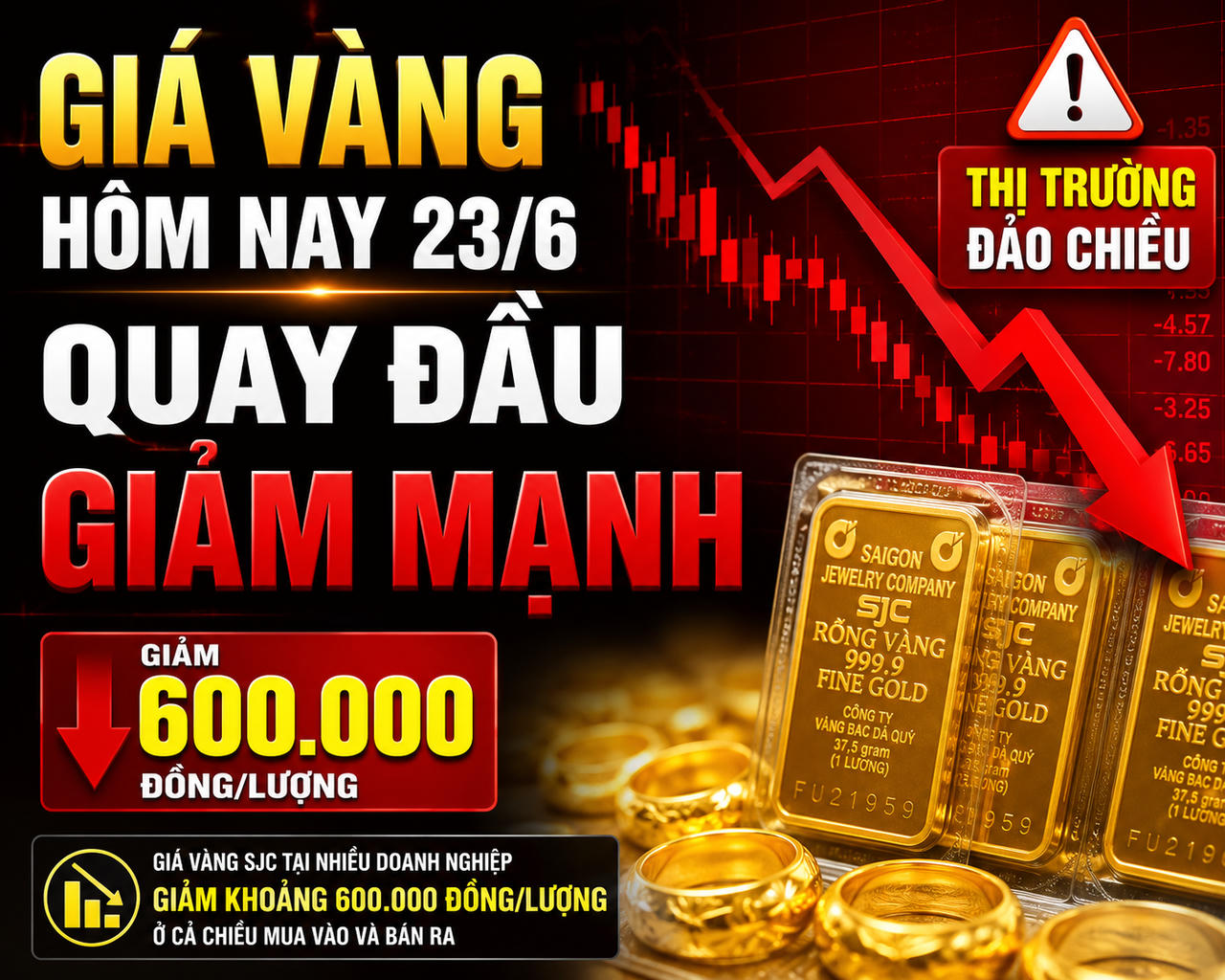 Giá vàng hôm nay (chiều 23/6): Đảo chiều giảm mạnh