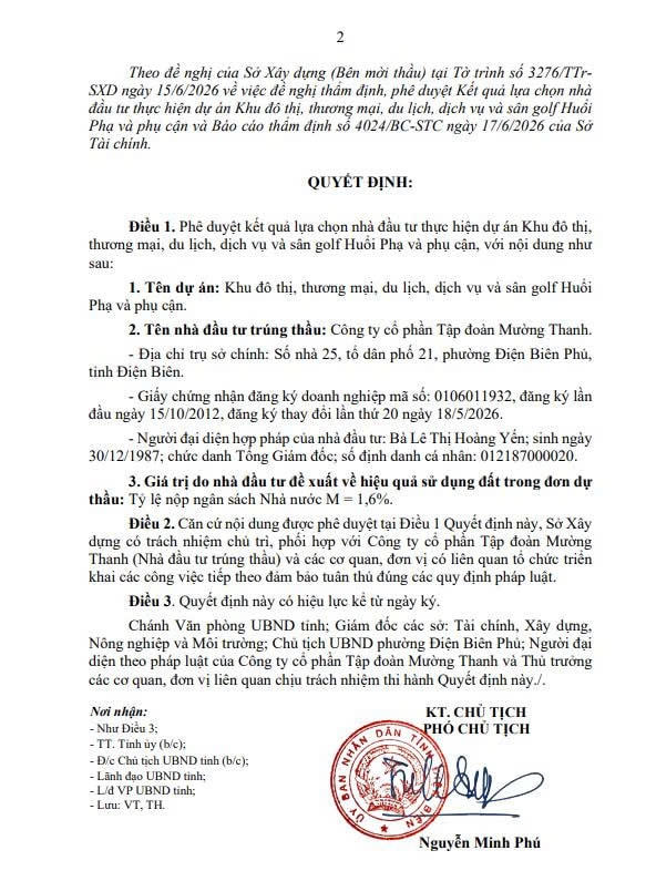 Tập đoàn Mường Thanh đầu tư dự án khu đô thị, thương mại, dịch vụ sân golf gần 1.800 tỷ ở Điện Biên