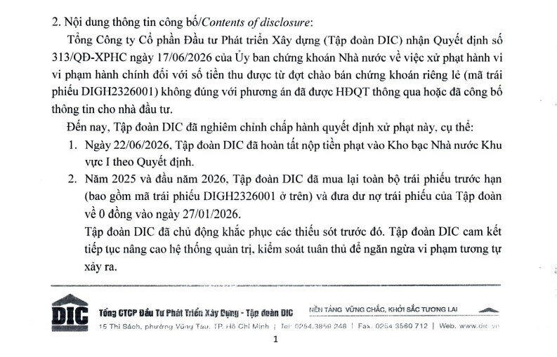 DIG lên tiếng về sai phạm lô trái phiếu 600 tỷ đồng
