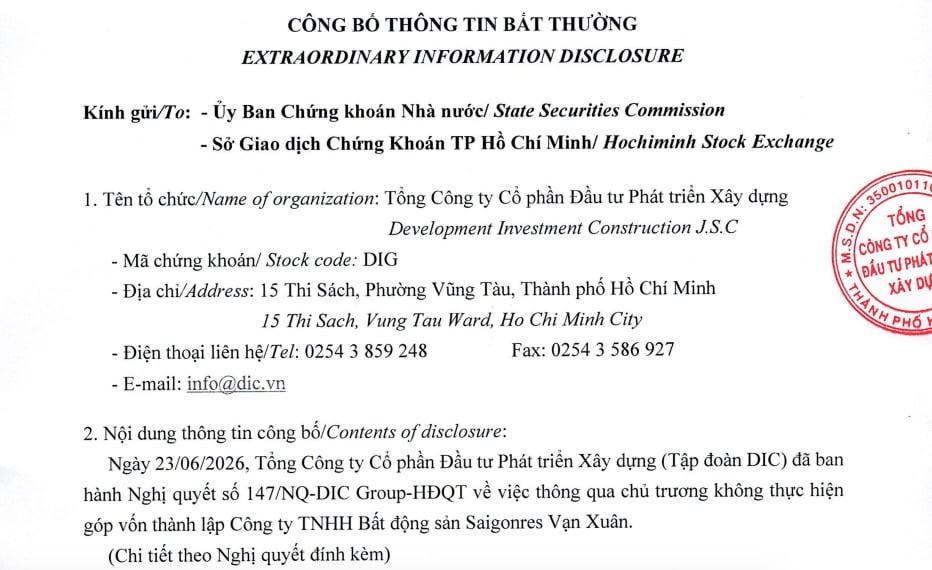 DIC Corp rút lui khỏi dự án Nam Tiến 2 hơn 4.253 tỷ đồng