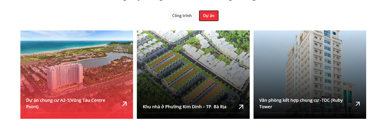 Danh mục dự án được giới thiệu trên trang chủ của DICERA Holdings.