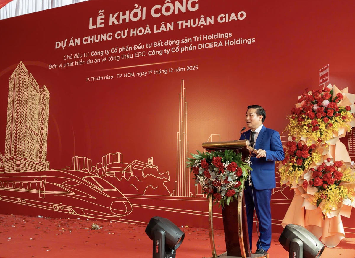 Ông Lê Đình Thắng - Chủ tịch HĐQT DICERA Holdings phát biểu tại Lễ Khởi công Dự án chung cư Hòa Lân Thuận Giao.