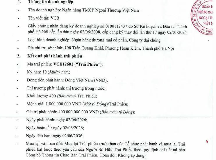 Vietcombank huy động tối đa 10.000 tỷ trái phiếu trong năm 2026