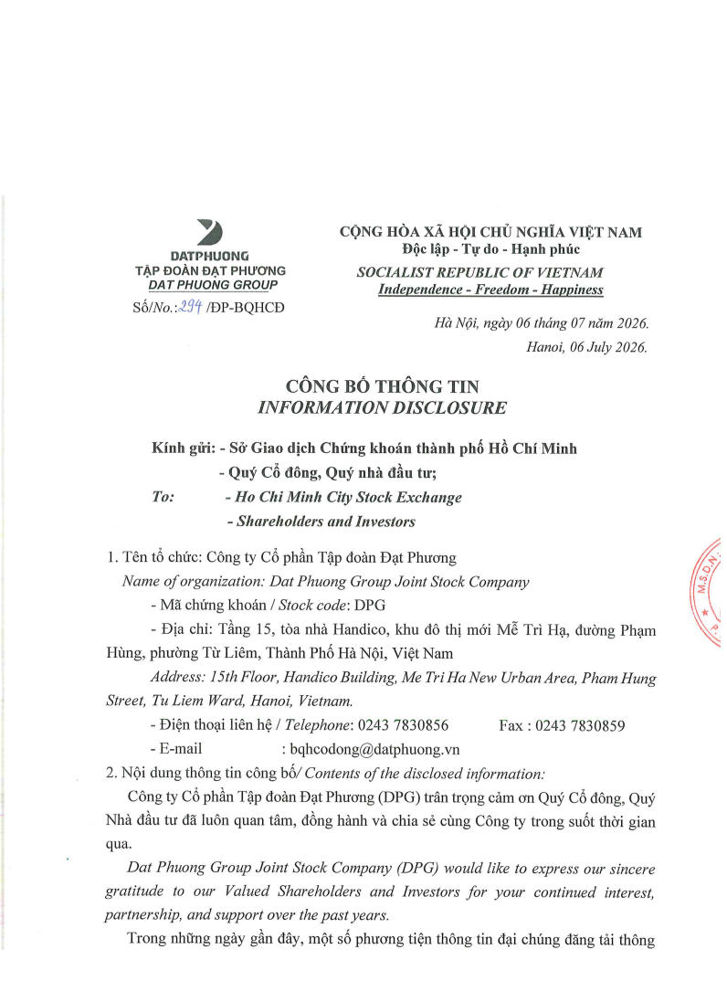 Cổ đông DPG lưu ý! Đạt Phương chính thức lên tiếng về vụ việc liên quan đến xử phạt các cá nhân về giao dịch 