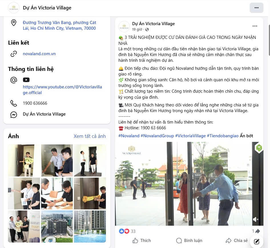 Fanpage dự án liên tục cập nhật tình hình cư dân về nhận nhà
