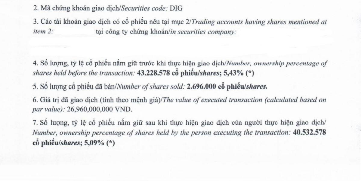 DIC Corp: Chủ tịch và người thân tiếp tục bị bán giải chấp cổ phiếu DIG