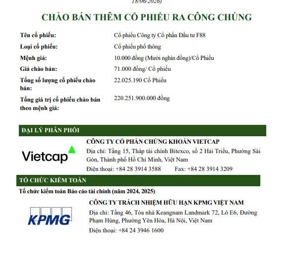 F88 sẽ chào bán 22.025.190 cổ phiếu phổ thông ra công chúng (Nguồn: F88)