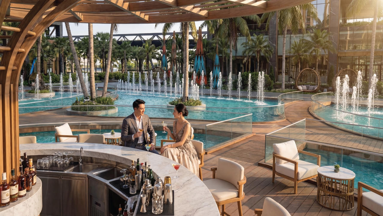 Một góc cảnh quan, tiện ích nội khu tại phân khu Thịnh Vượng, thuộc Sunshine Sky City.