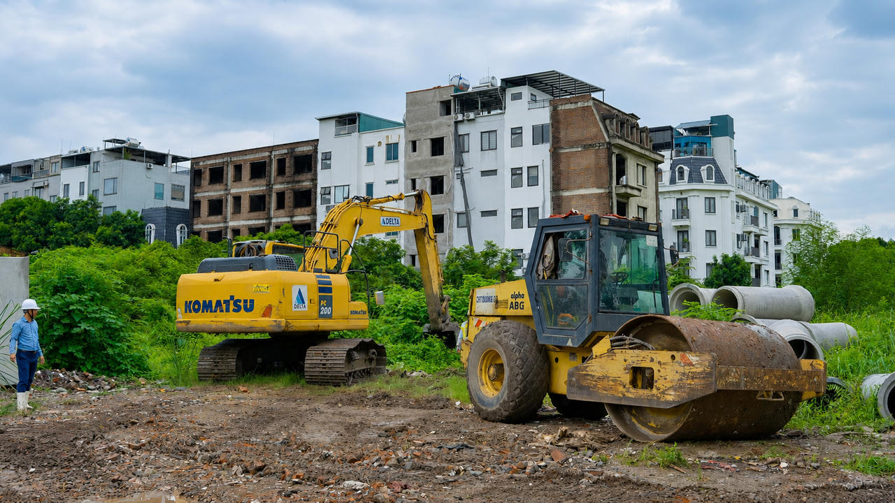 Khởi công tuyến đường 21.5m sát dự án Rivea Residences. (Ảnh: Grand M)