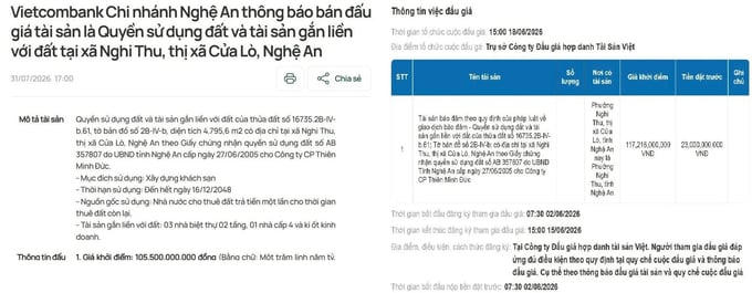 Thông báo bán đấu giá tài sản.