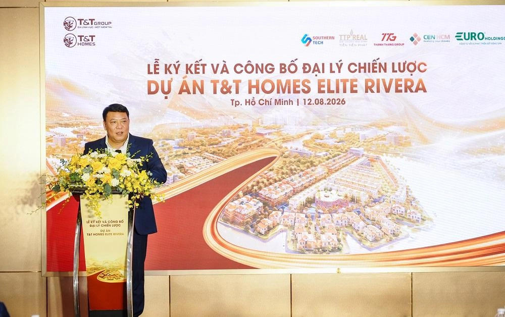 Ông Hoàng Việt Cường, Tổng Giám đốc T&T Homes phát biểu tại lễ ký kết. (Ảnh: Anh Chiến)