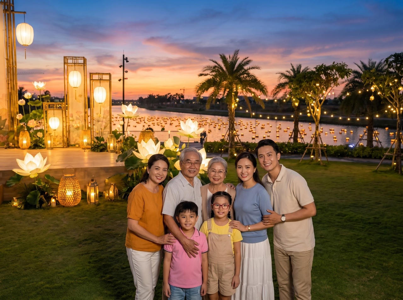 Hàng trăm ánh hoa đăng lung linh trên mặt nước hứa hẹn tạo nên khoảnh khắc giàu cảm xúc trong đêm hội Vu Lan tại Waterpoint.