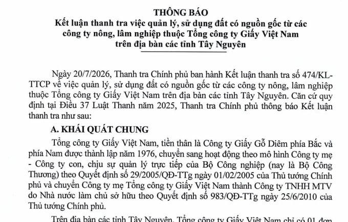 Thanh tra Chính phủ chỉ ra nhiều tồn tại trong quản lý, sử dụng đất của Công ty TNHH MTV Nguyên liệu Giấy Miền Nam tại Kon Tum.