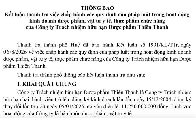 Dược phẩm Thiên Thanh: Thanh tra chỉ ra loạt vi phạm, thiếu sót về thuế.