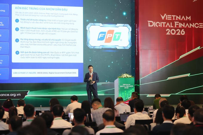 Ông Nguyễn Hoàng Minh - Tổng giám đốc Công ty FPT IS, Tập đoàn FPT chia sẻ tại Vietnam Digital Finance 2026.