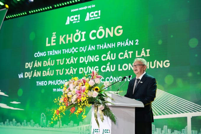 Ông Hoàng Nhựt Hải, Tổng Giám đốc Công ty TNHH CC1 Cát Lái, đại diện doanh nghiệp dự án phát biểu tại sự kiện