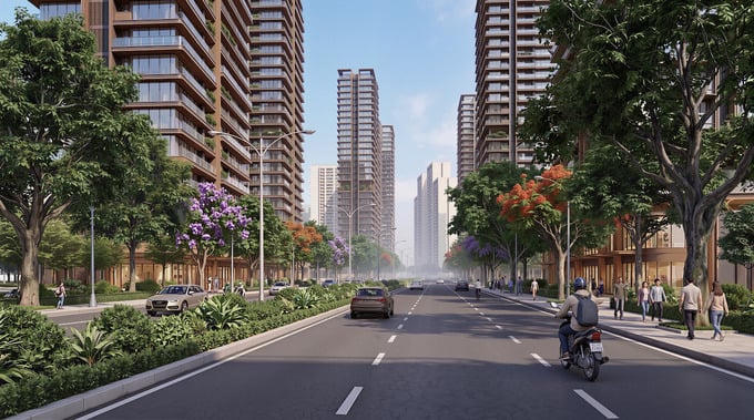 Phối cảnh hệ thống đường giao thông tại Vĩnh Hưng được nâng cấp, mở rộng sau tái thiết.