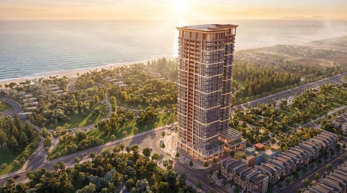 Phối cảnh tháp căn hộ Sun Saphia Residence - dự án căn hộ mặt biển đầu tiên của Sun Group tại Đà Nẵng. Ảnh: Sun Property.