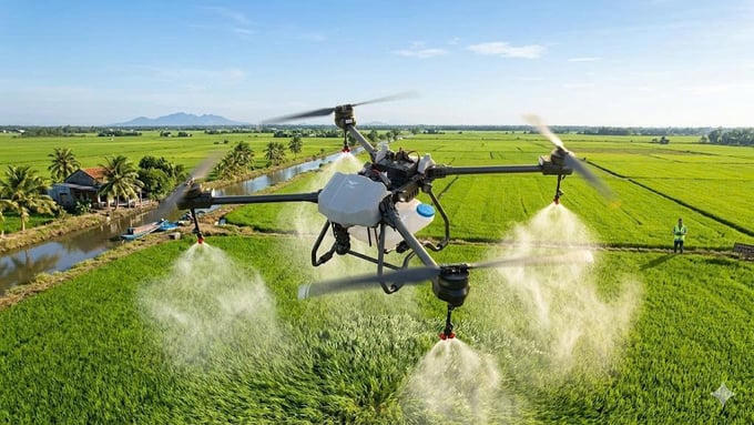 Thiết bị bay không người lái phun thuốc bảo vệ thực vật trên đồng ruộng, ứng dụng ngày càng phổ biến trong sản xuất nông nghiệp.