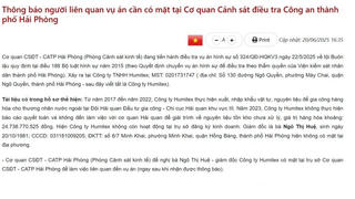 Công an TP.Hải Phòng truy tìm giám đốc Công ty Humitex