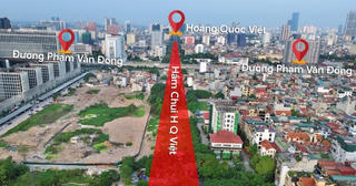 Toàn cảnh khu vực xây hầm chui Hoàng Quốc Việt - Trần Vỹ - Phạm Văn Đồng