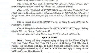 Tp.HCM: Công ty Bình Thủy Trí An bị cưỡng chế ngừng sử dụng hóa đơn do nợ thuế quá hạn