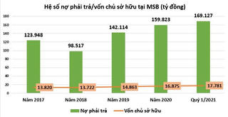 Quý 1/2021: Nợ phải trả tại MSB cao gấp 9,5 lần vốn chủ sở hữu, dự phòng rủi ro gấp gần 3 lần cùng kỳ